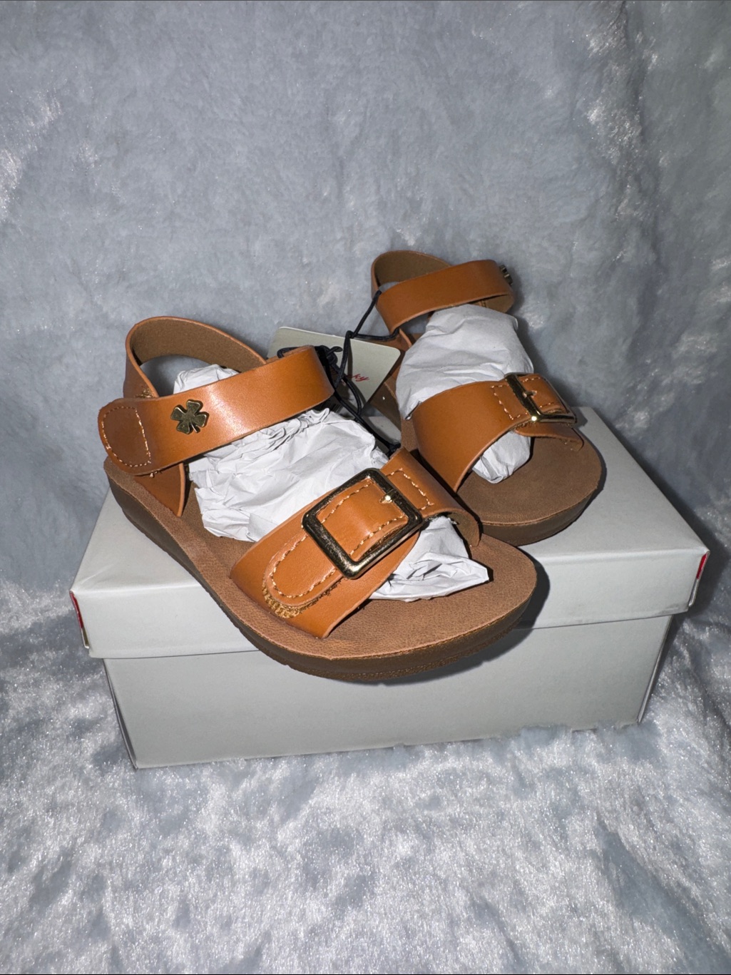 Lucky Brand Cognac Leather Ankle Strap Sandals